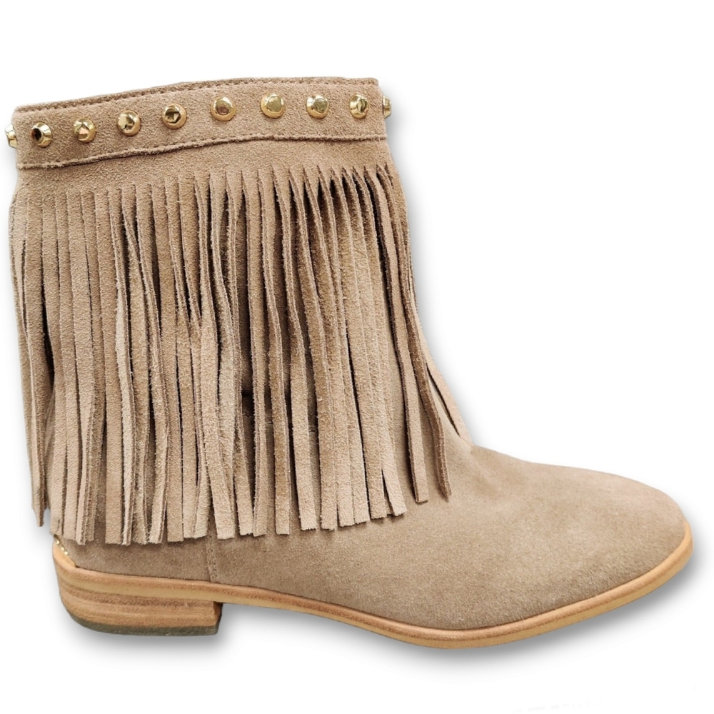 MICHAEL MICHAEL KORS Billy Fringed Ankle Boot Studded Suede Bootie Neutral 6